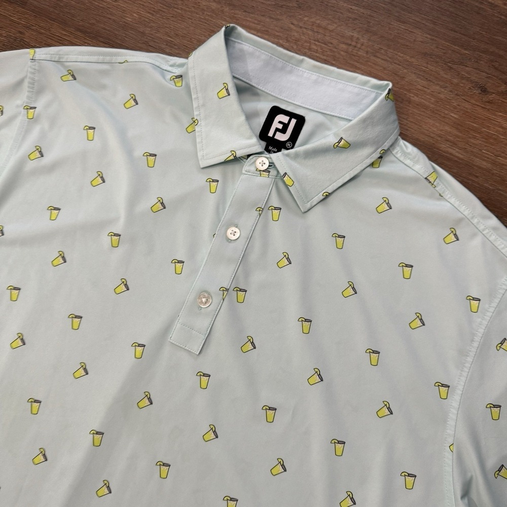 Footjoy FJ AOP Drink Glass Castle Bay Golf Polo Mens Sz XL